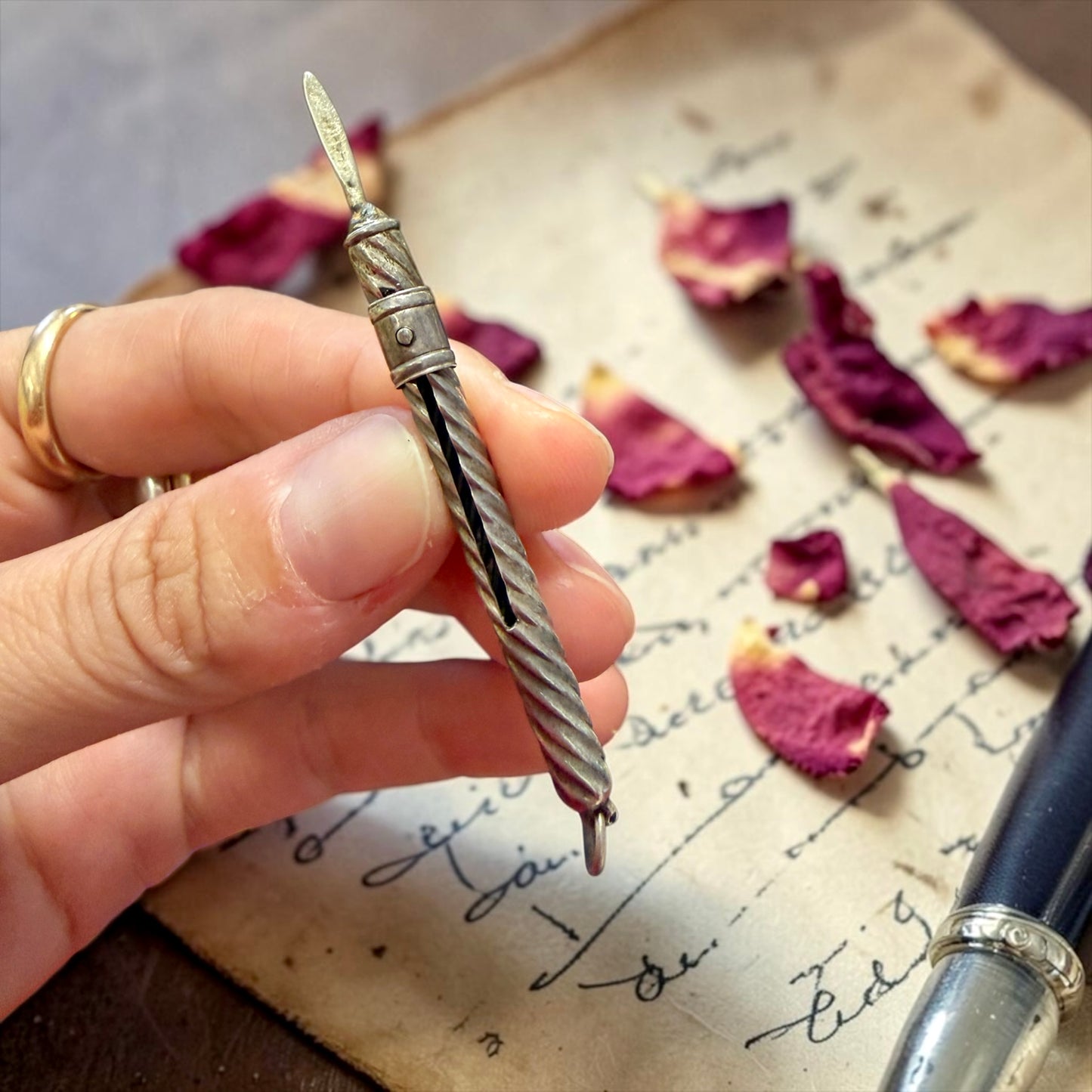 Cure-dents retrattile in argento massiccio vittoriano da Chatelaine