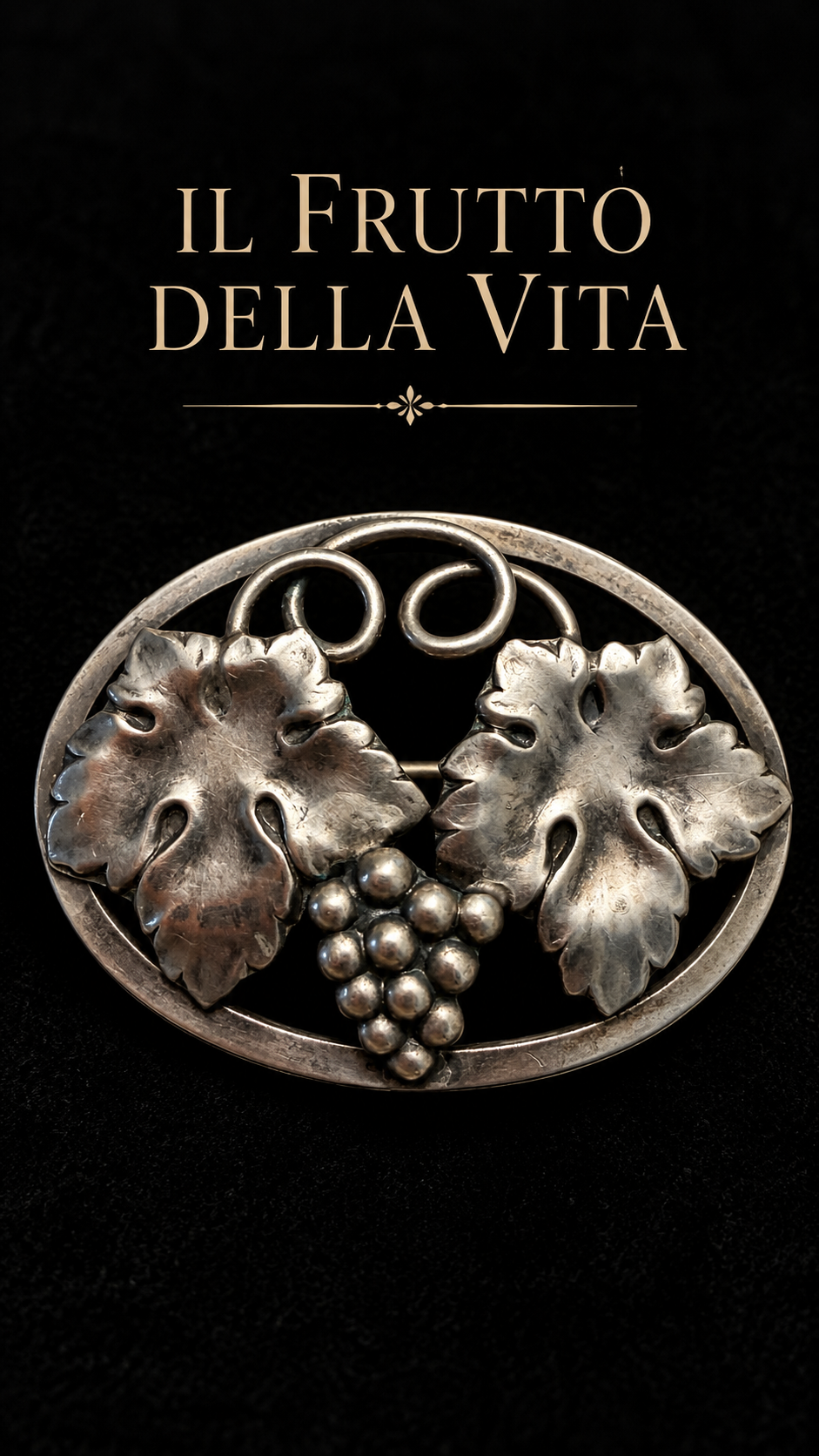 Spilla antica con vite e tralci in argento 830, primi ‘900 scandinava
