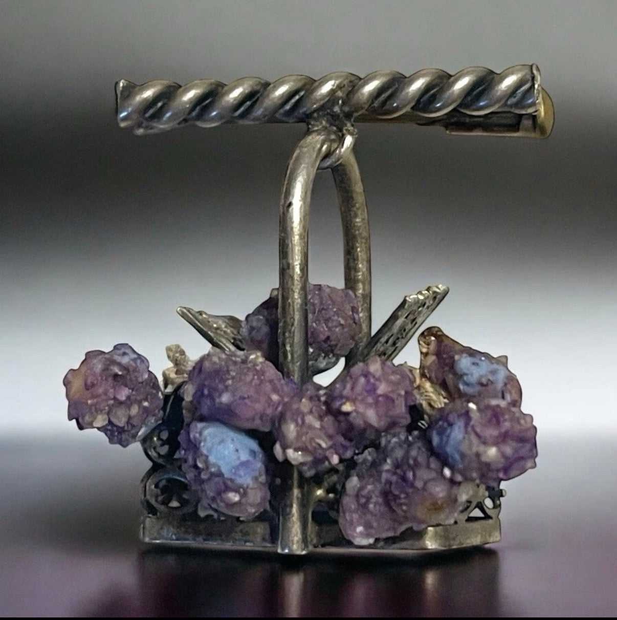 Spilla in argento traforato e Agata botroidale, anni 40-50