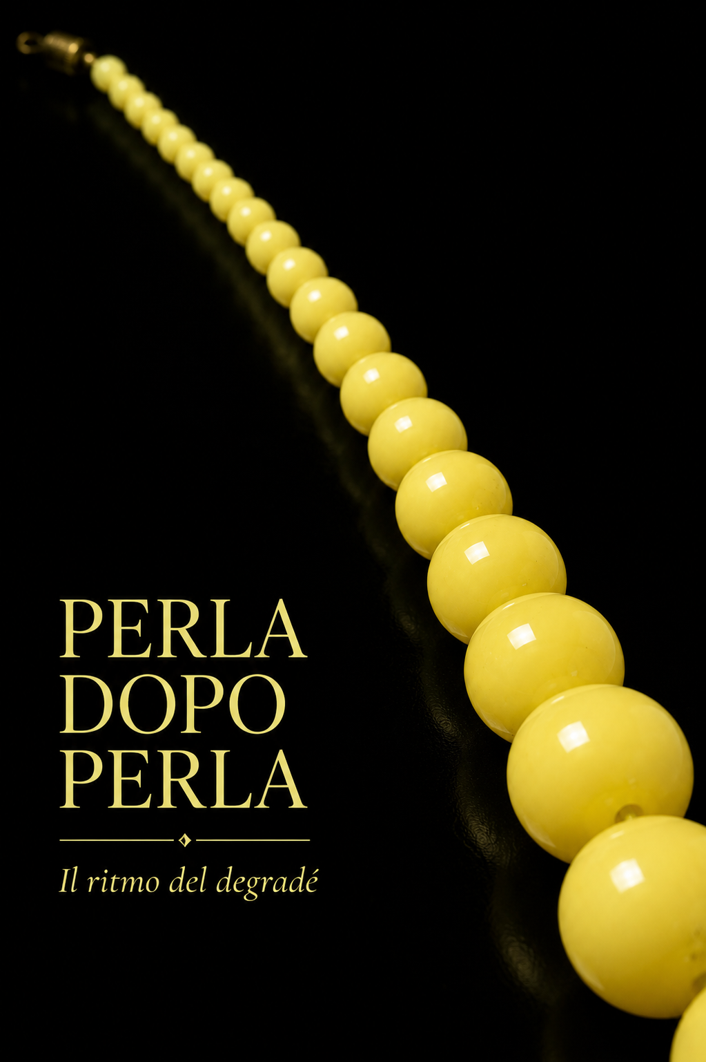 Collana vintage in perle di vetro degradé anni ‘60 giallo limone, con chiusura a barilotto