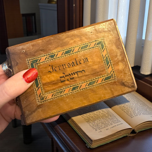 Antico erbario Terra Santa Gerusalemme fine ‘800 - primo ‘900 con copertina in ulivo e dedica manoscritta