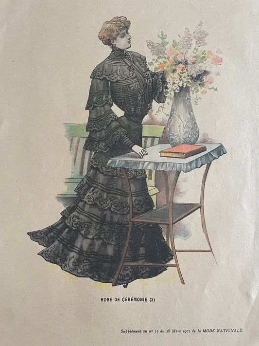 Lotto tavole figurini moda La Mode Nationale, 1903, 3 bozzetti singoli ed uno doppio
