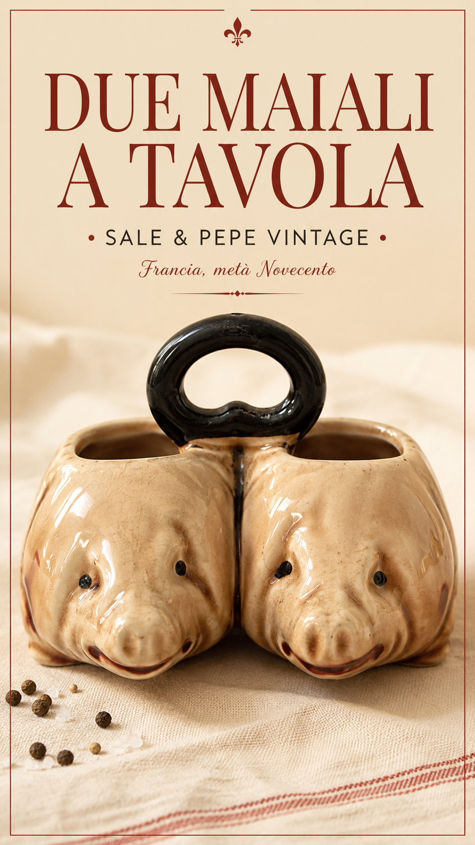 Saliera & pepiera vintage francese a guisa di maialini, mid century