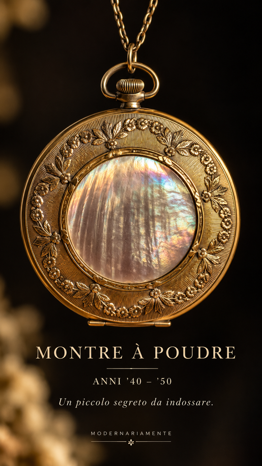 Montre è poudre francese 40s-50s con madreperla e cipria originale Coty Soleil d’Or
