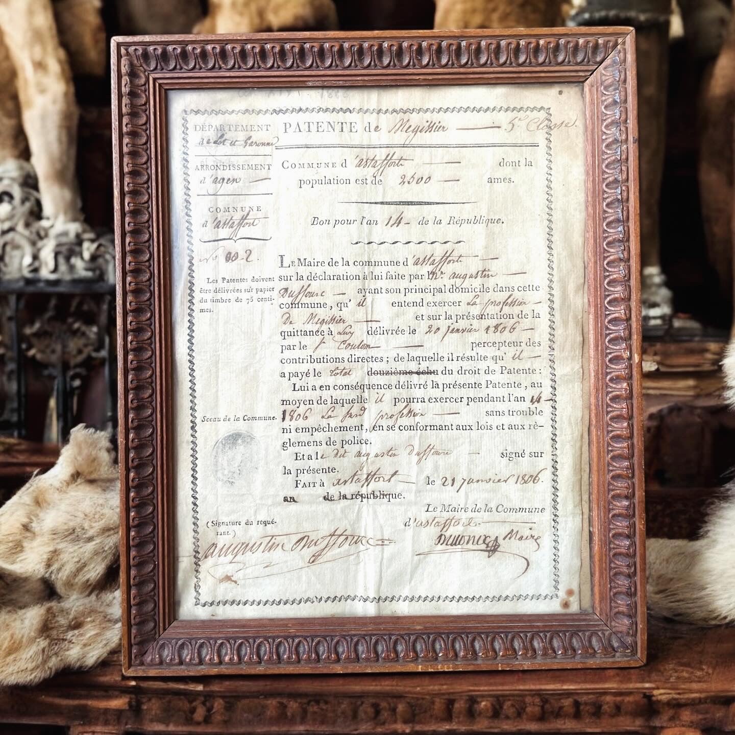 Tanner's license 1806 in frame