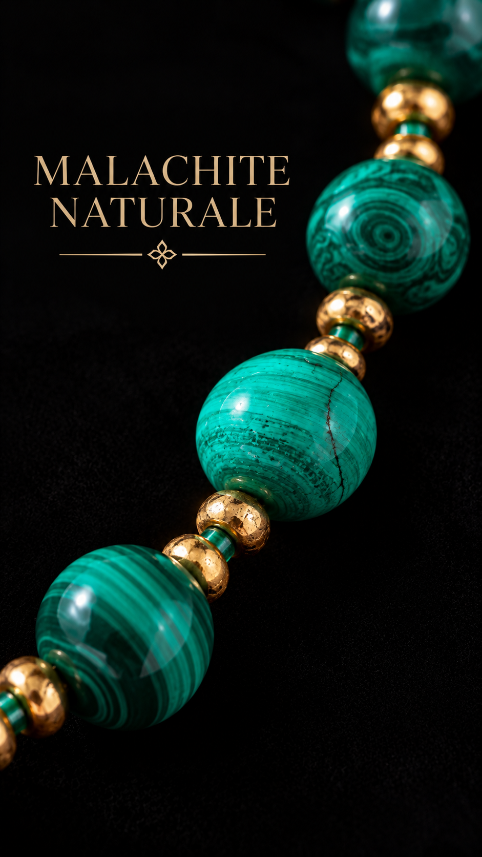 Splendida collana girocollo in perle di malachite degradé