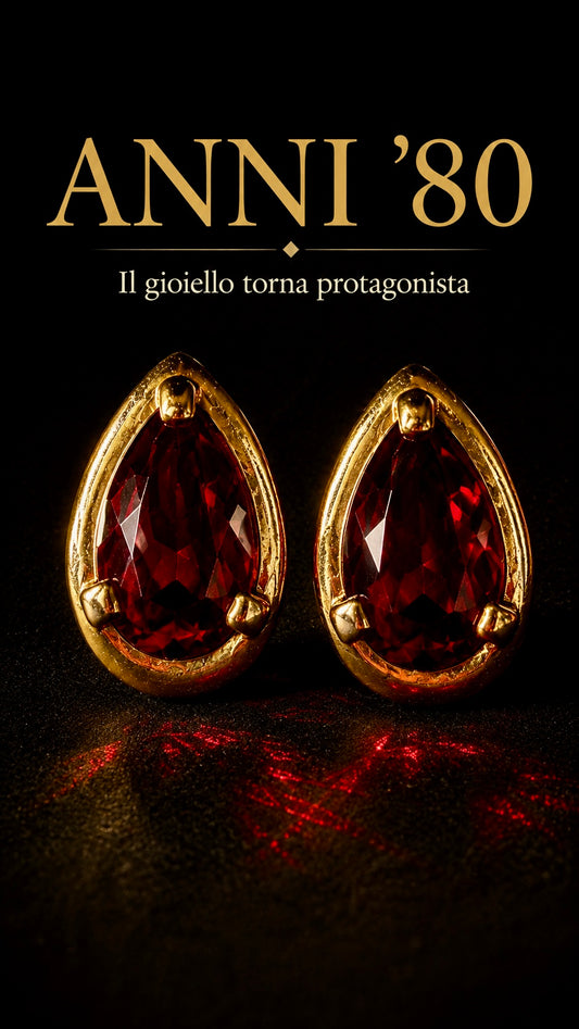 Importanti orecchini clip con cristallo rosso rubino sfaccettato, anni ‘80