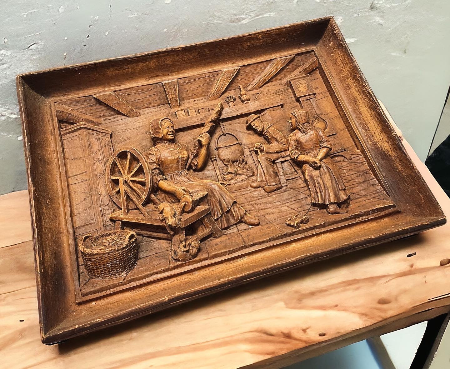 French wooden bas-relief interior scene