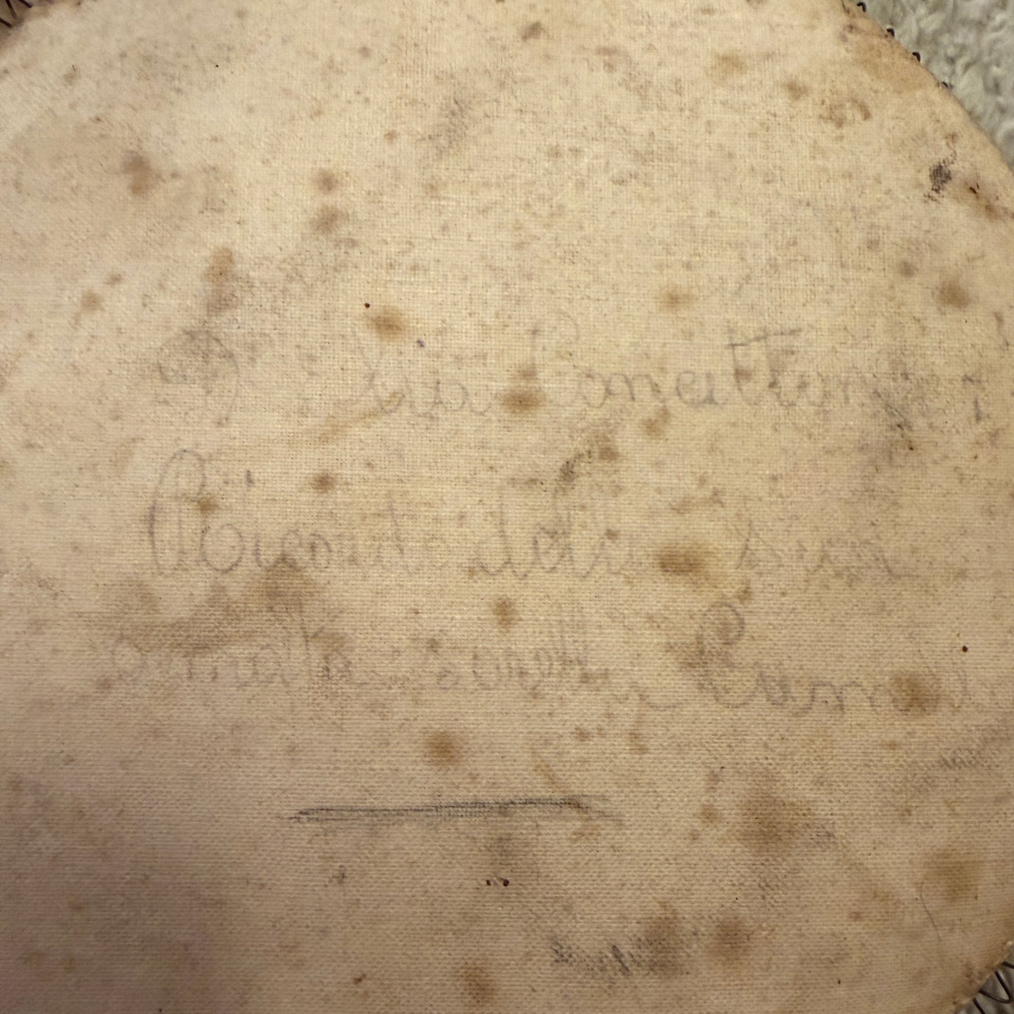 Ricordo funebre devozionale in tessuto ricamato a mano con dedica, fine ‘800