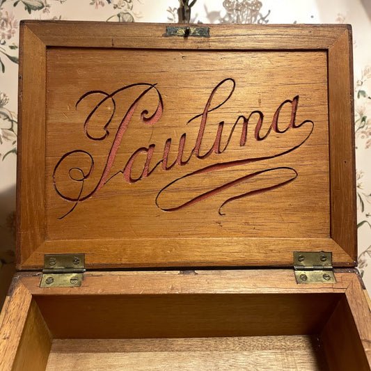 Scatola da corrispondenza maqueterie, fine ‘800 primo ‘900, con inciso “Paulina”