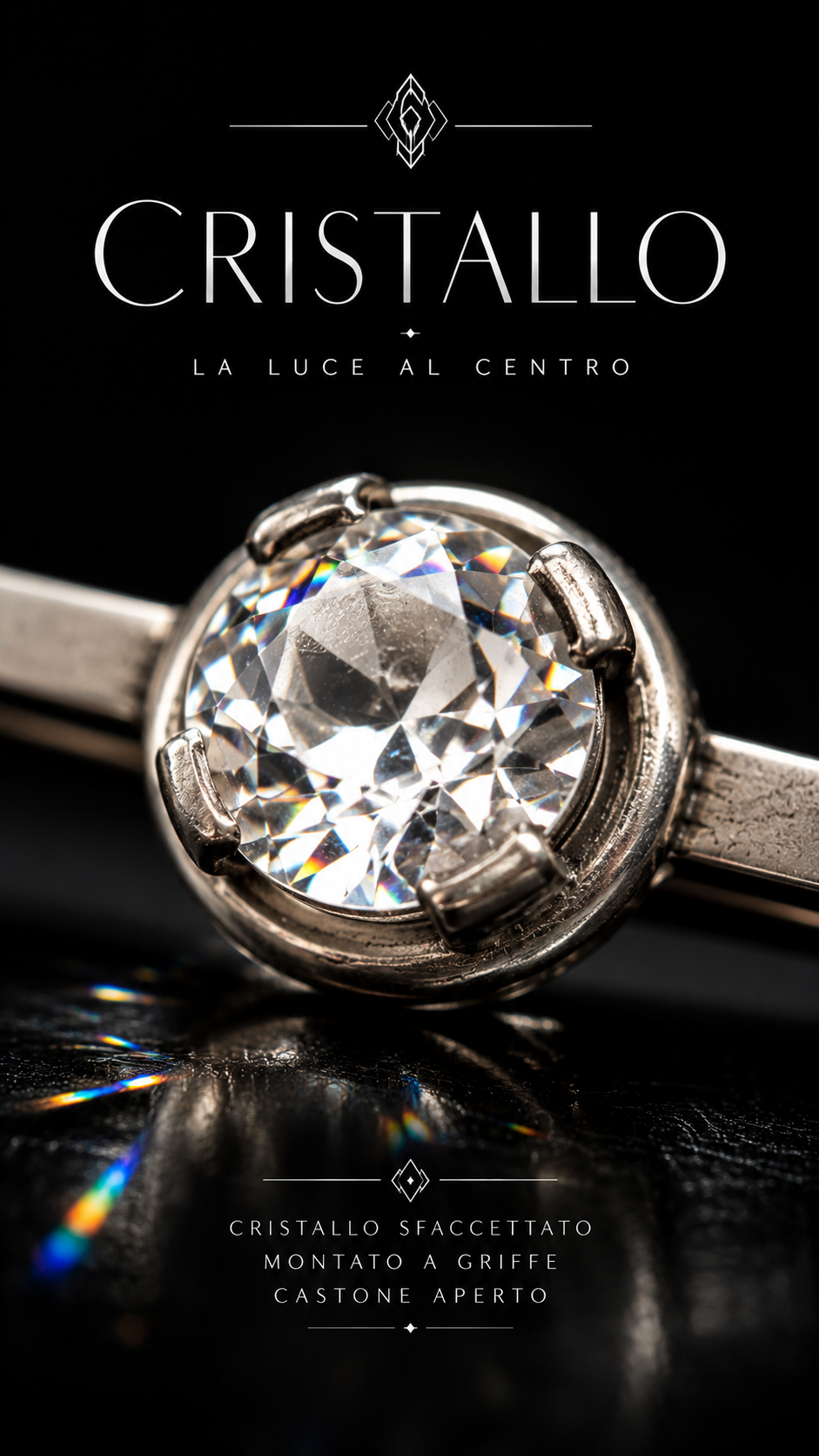 Antica spilla anni ‘20 art déco a barretta in argento massiccio, francese, con stupendo cristallo