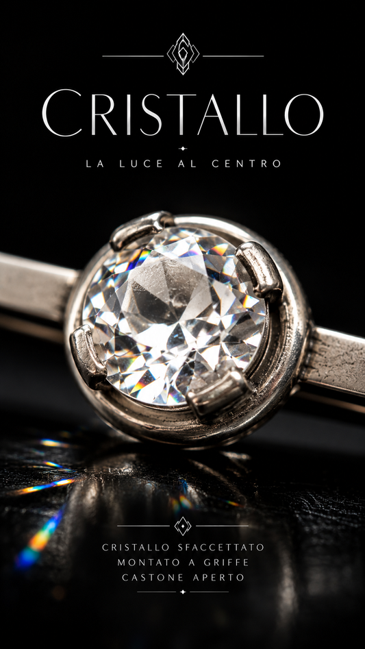 Antica spilla anni ‘20 art déco a barretta in argento massiccio, francese, con stupendo cristallo