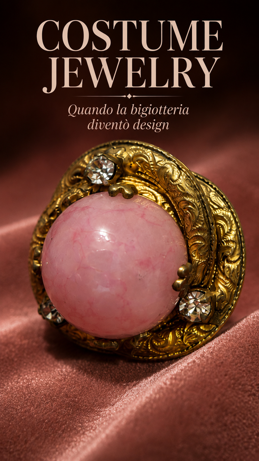 Orecchini con clip antica fine anni ‘40 costume jewerly USA cabochon vetro marmorizzato