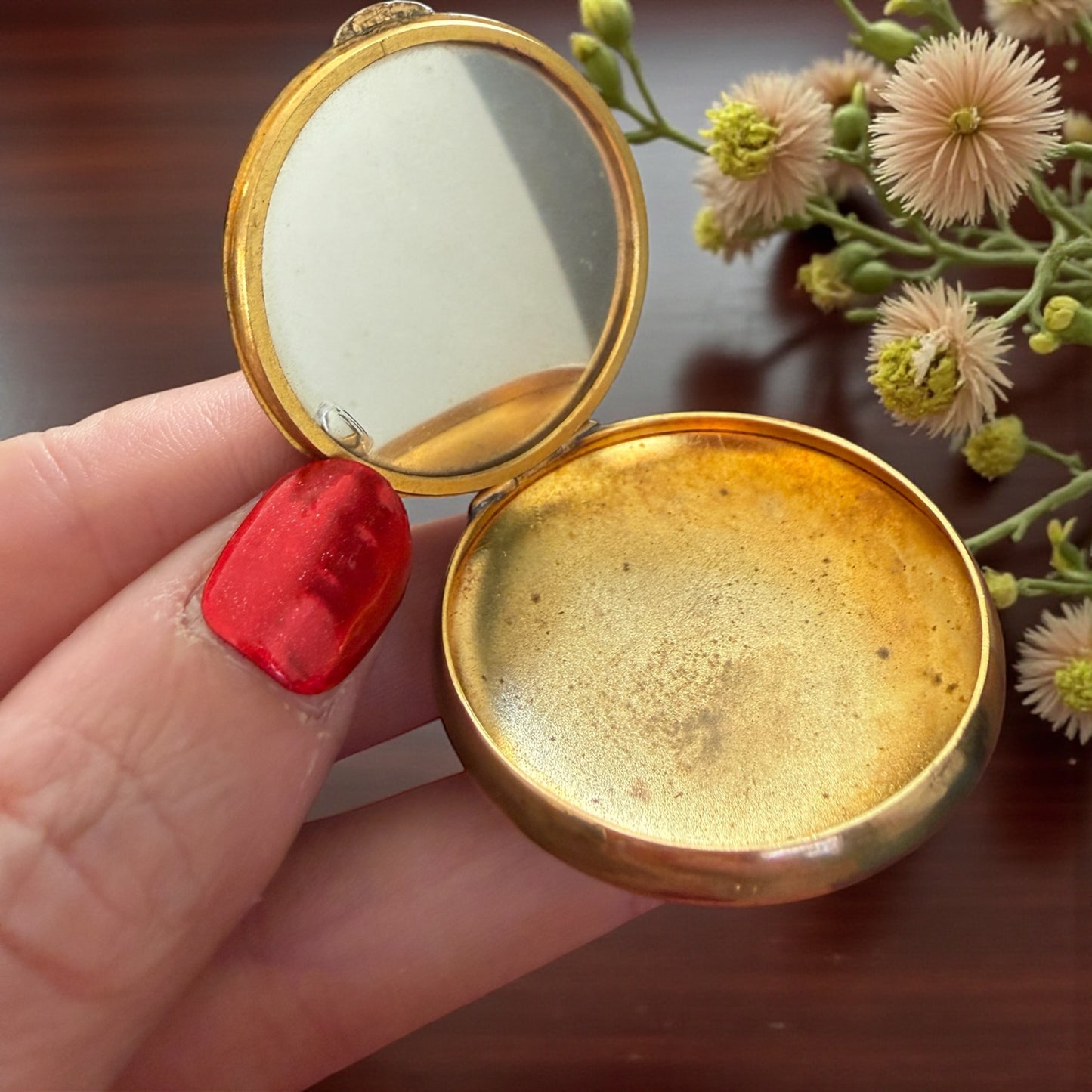 Porta cipria con specchio da borsetta tardo Déco - modernista, anni 30-40