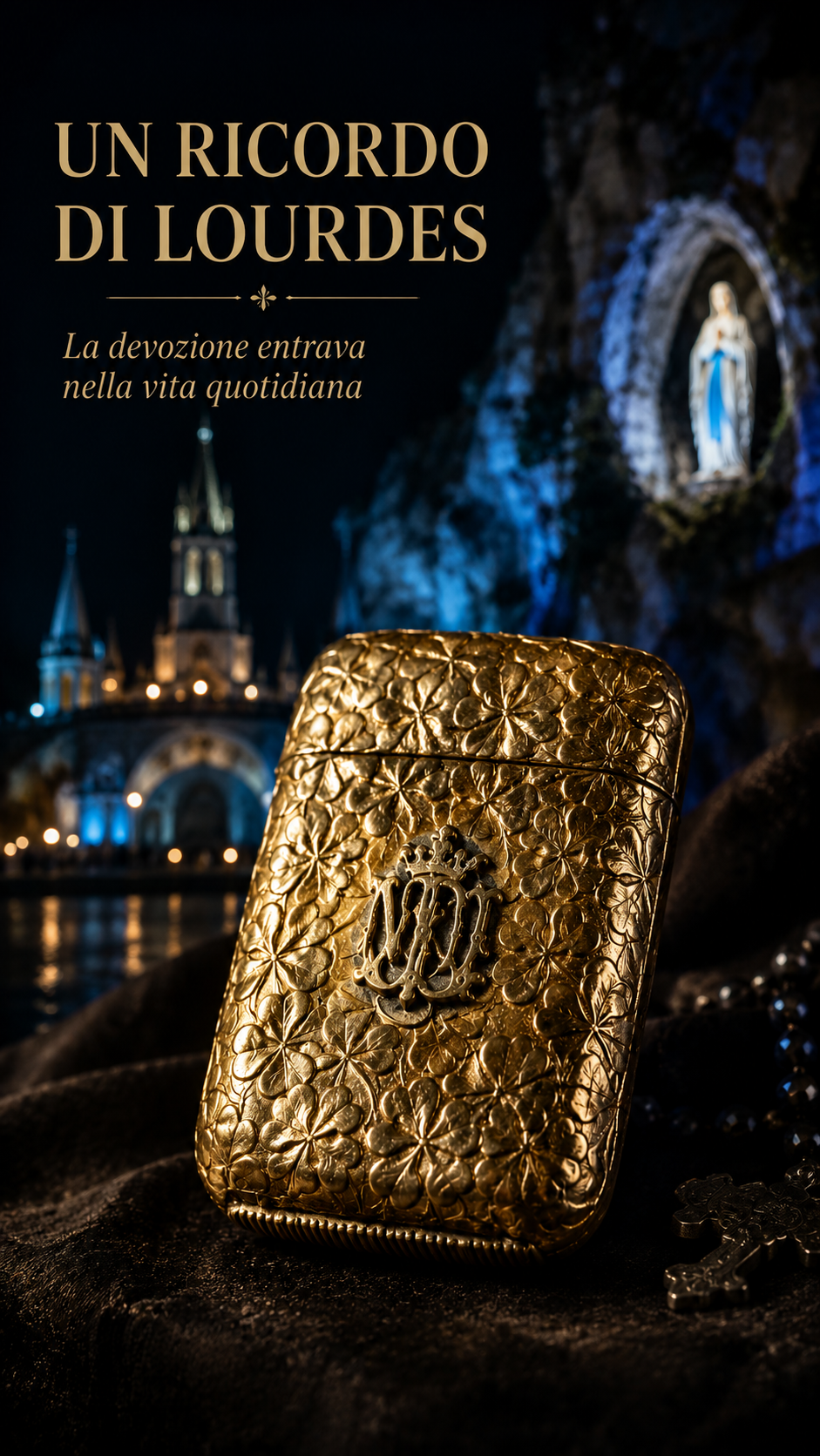 Antico vesta case Notre Dame de Lourdes con trifogli, dorato, primo ‘900