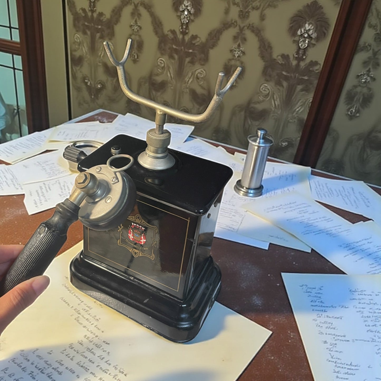 Antico telefono a manovella Jydsk danese, candlestick raro primi ‘900