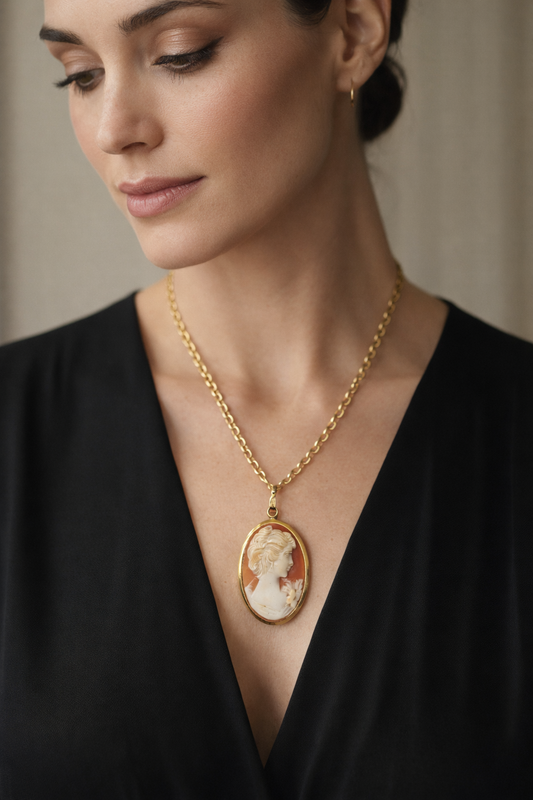 Cammeo in conchiglia primo ‘900 placcato oro