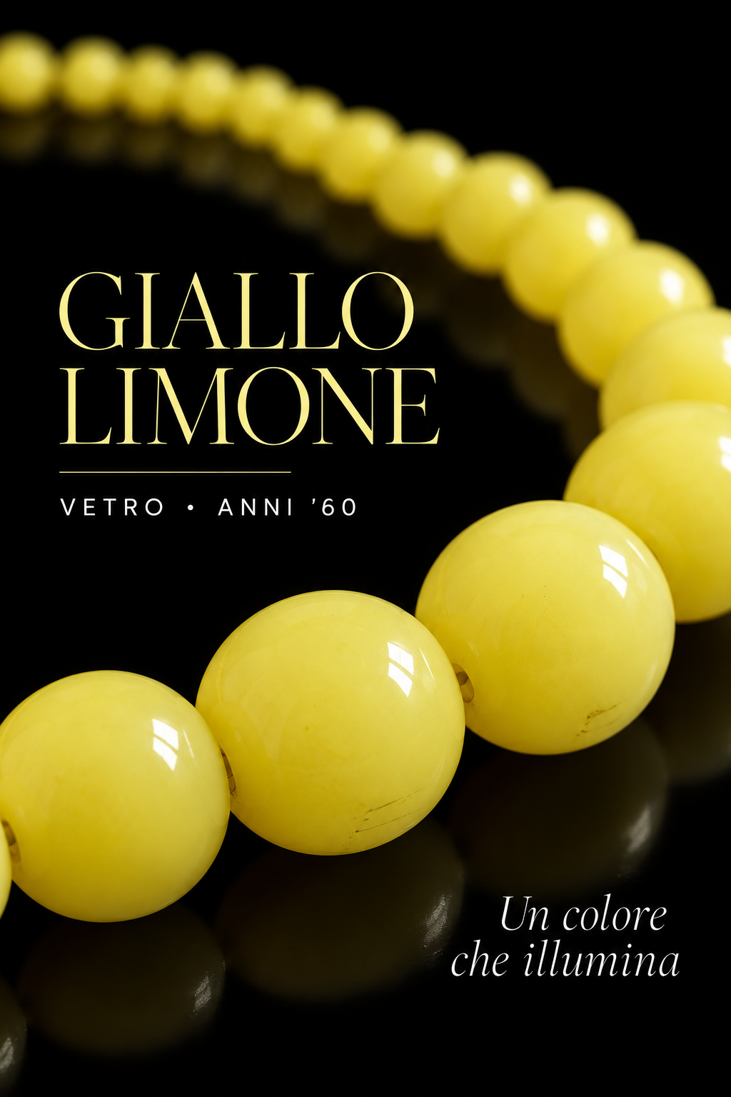 Collana vintage in perle di vetro degradé anni ‘60 giallo limone, con chiusura a barilotto