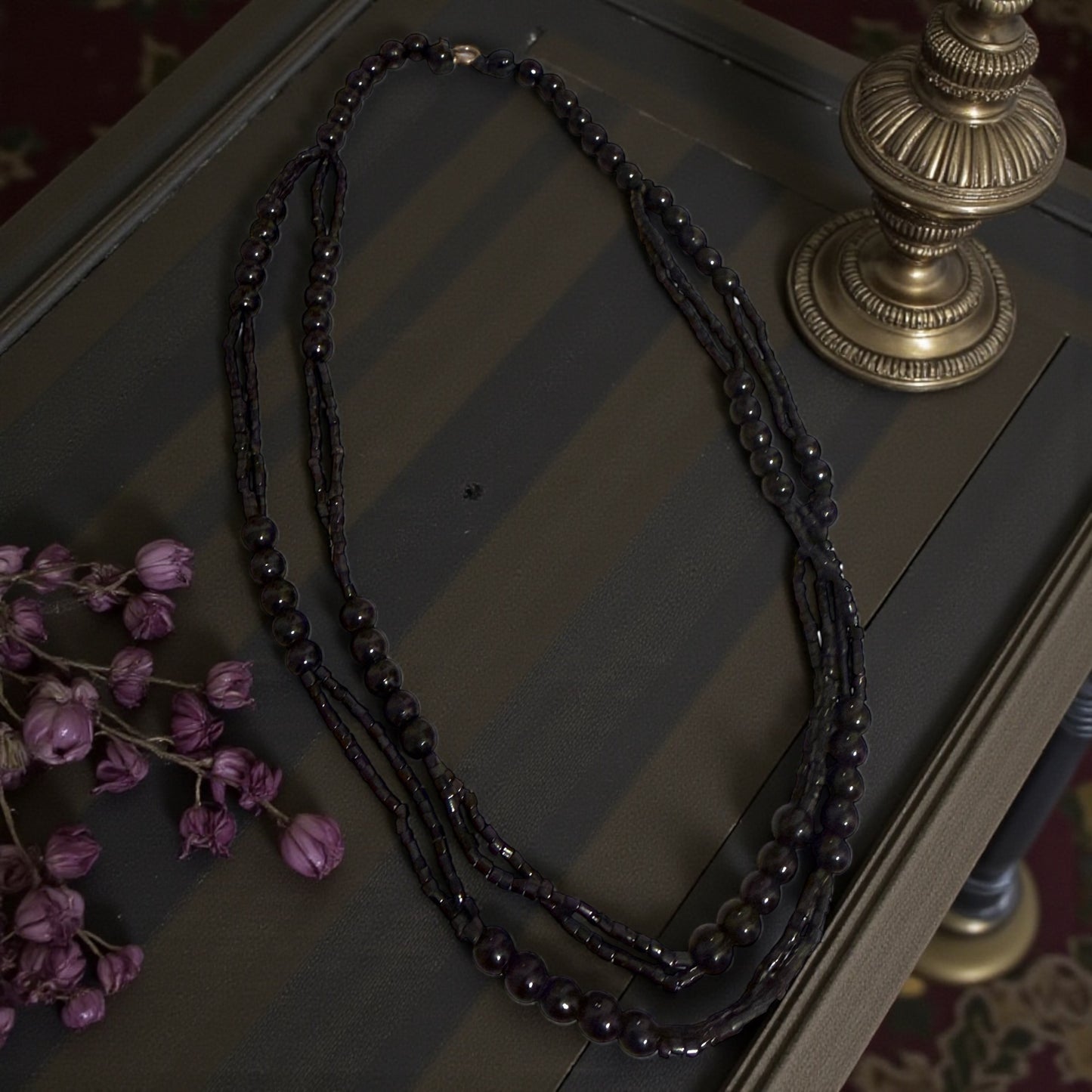 Collana da lutto primo ‘900 in autentico Jet giaietto a doppio filo