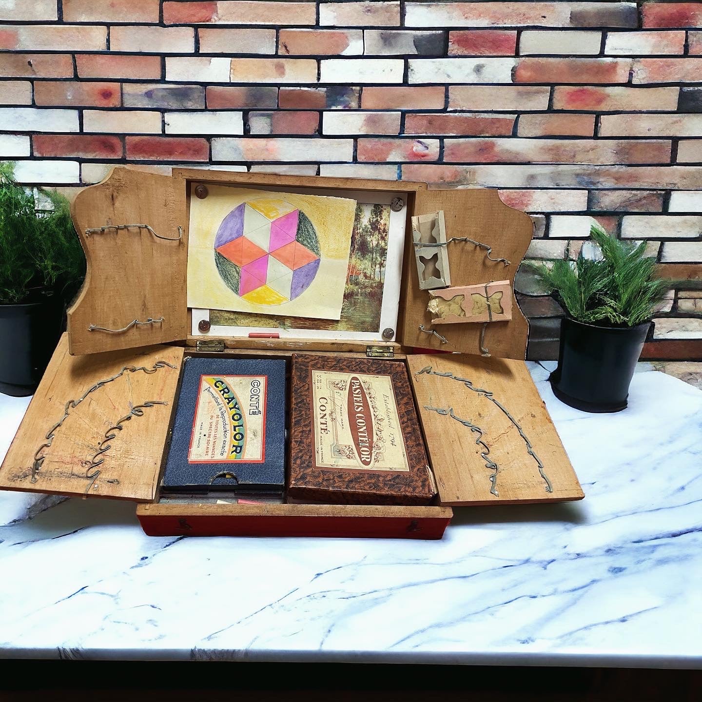 Antique drawing box with accessories