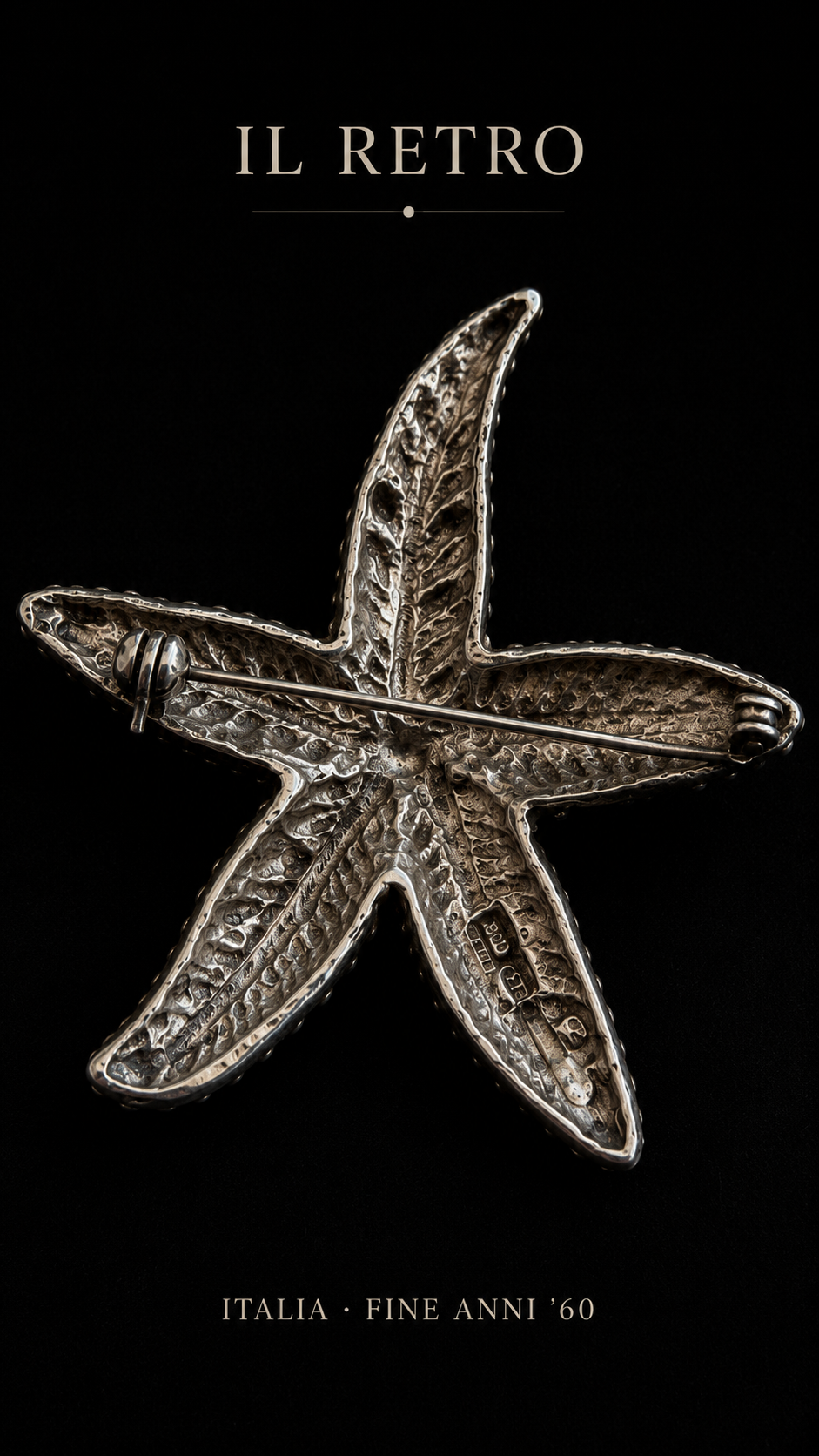 Stella marina in argento massiccio, creazione spilla materica anni ‘70 manifattura italiana