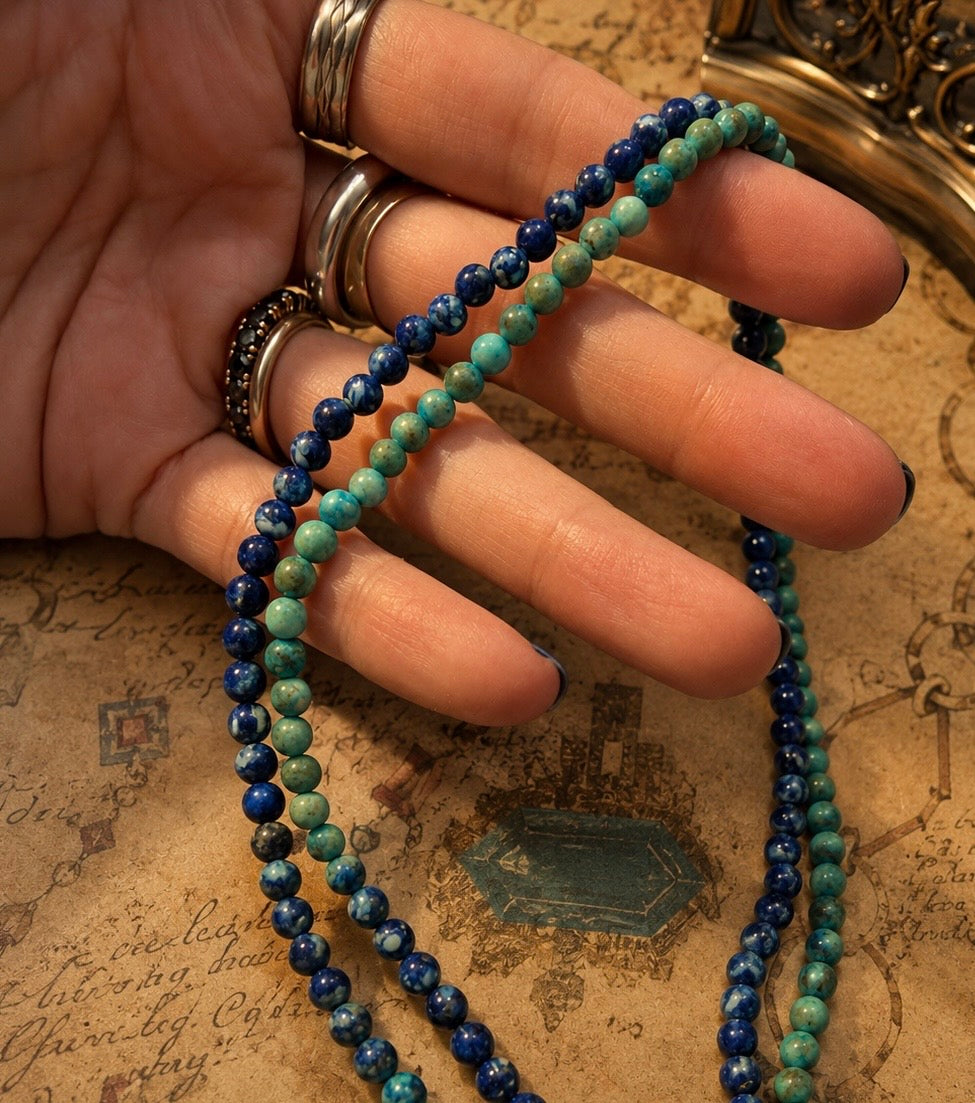 Coppia collane anni ‘20 turchese e lapis grezzi in perle