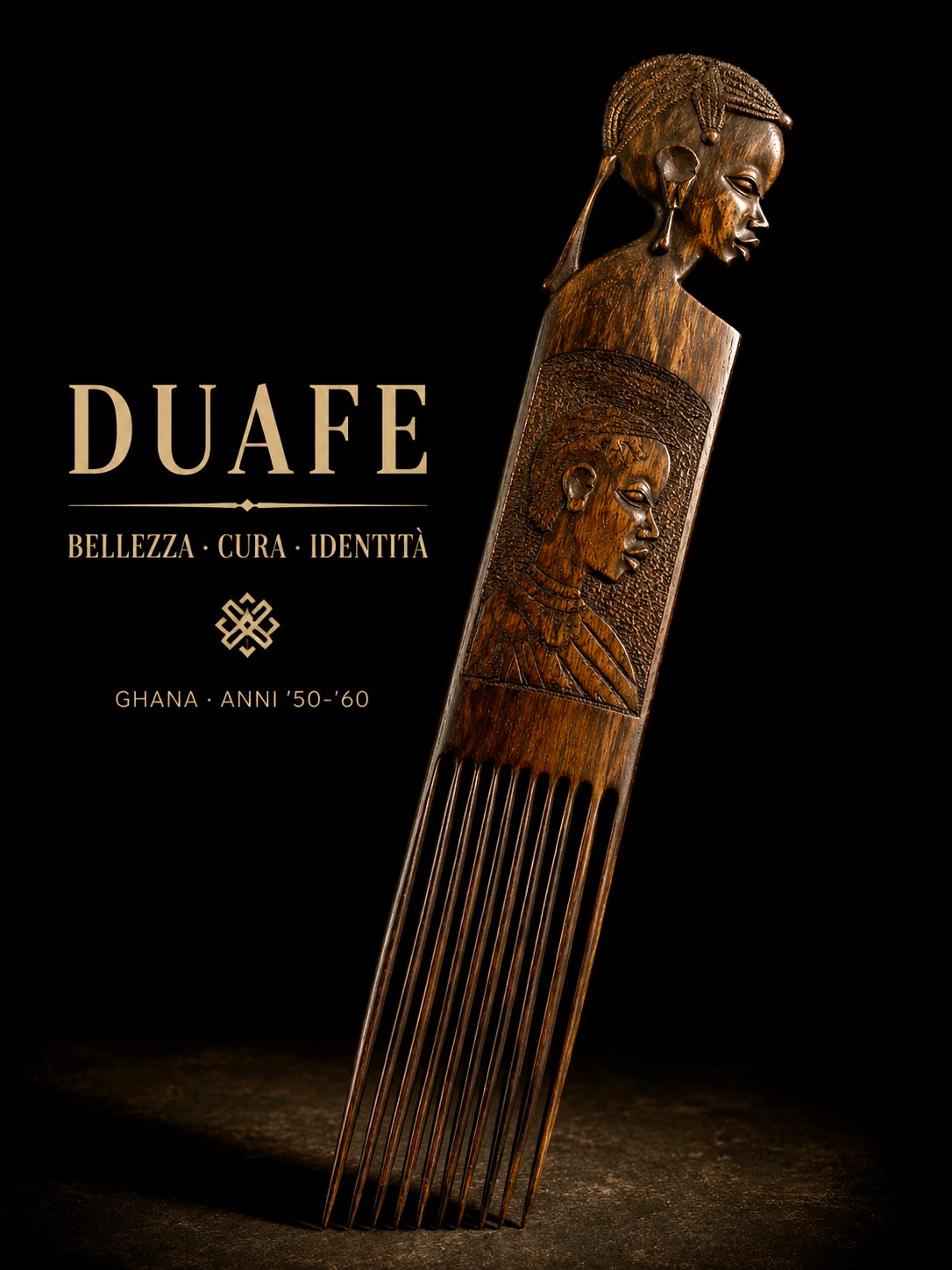 Pettine tradizionale scultoreo africano Duafe, 53,5 cm