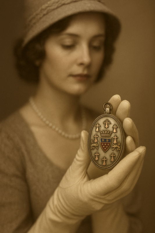 Gioiello antico anni ‘30, pendente con specchio a scorrimento nobiliare Bretone