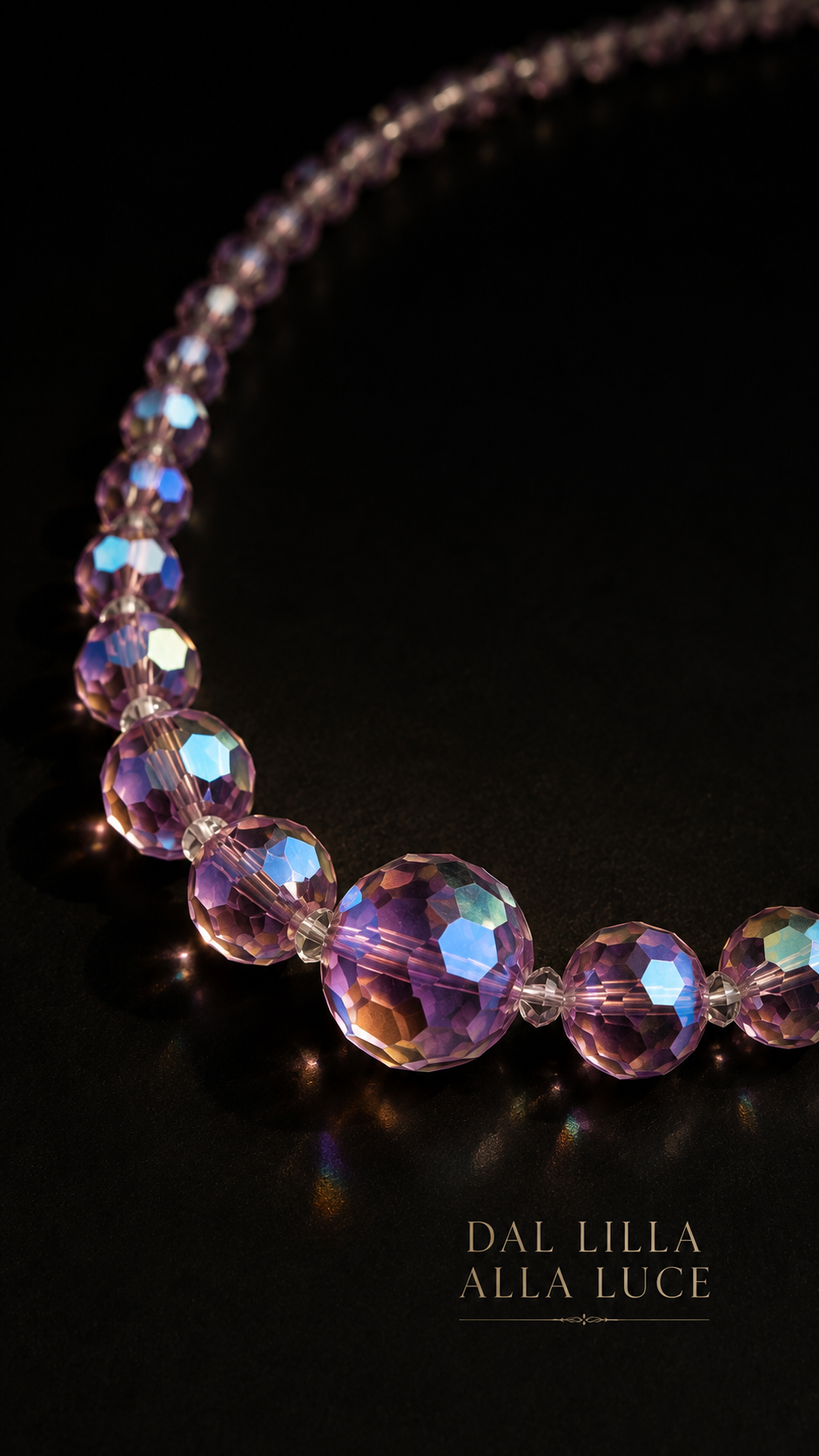 Collier perle sfaccettate Aurora Borealis con base rosa, degradé, fine anni ‘50 primi ‘60