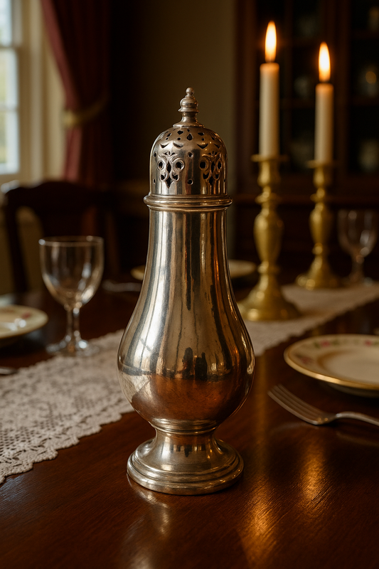 Antico sugar caster, spargi zucchero inglese d’argenteria primo ‘900