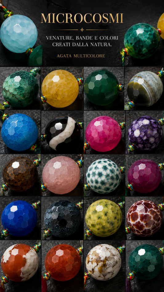 Meravigliosa collana, Agata Rainbow, perle sfaccettate infilate e annodate a Mano