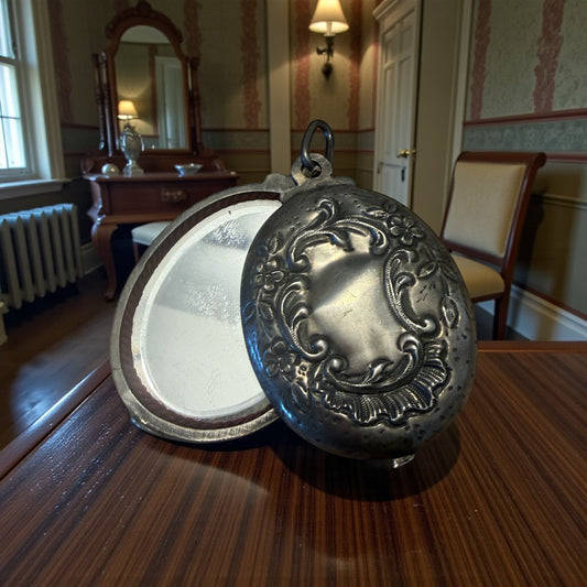 Pendente gioiello in argento bifacciale Liberty, apertura a scorrimento con specchio e scomparto