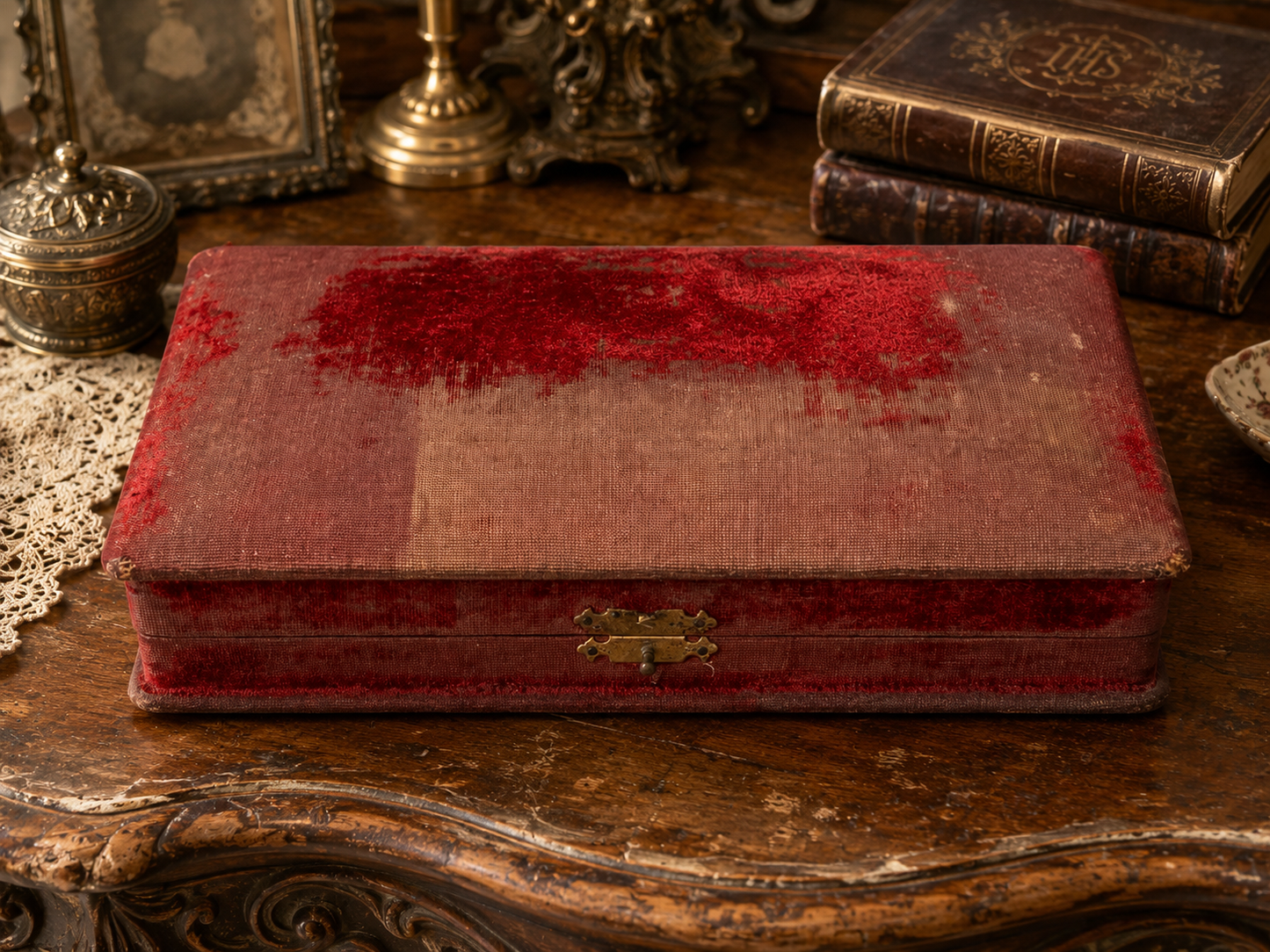 Set vittoriano da viaggio con carnet de bal, portamonete e libro preghiere con testo segreto