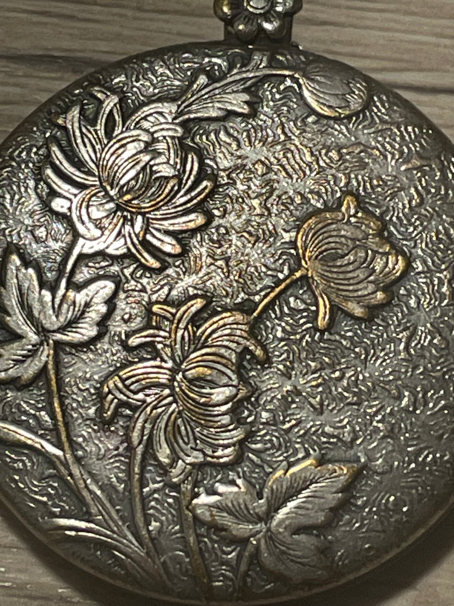 Pendente gioiello argento massiccio con specchio al mercurio, liberty, fine ‘800 - primo ‘900