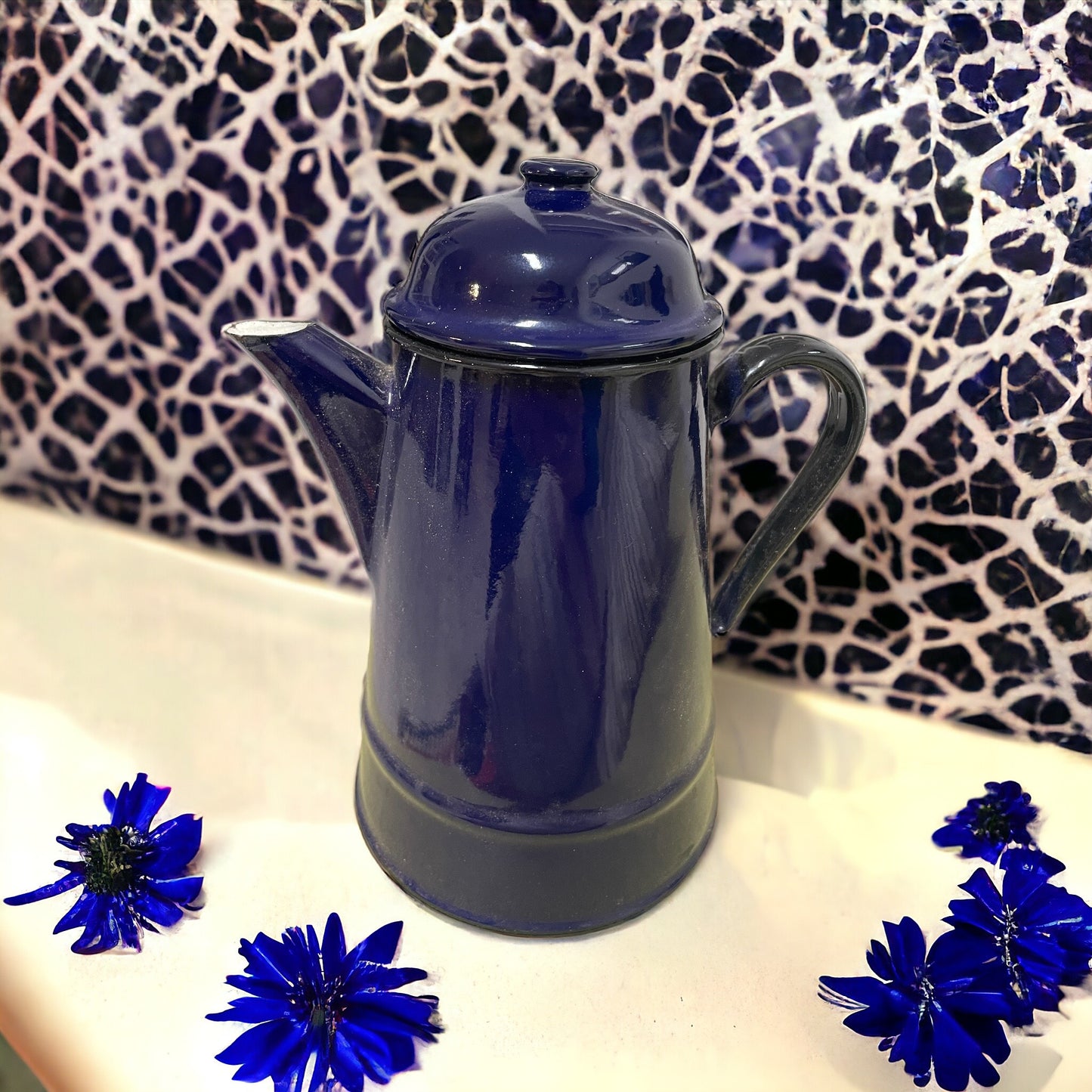 Antique blue enamel jug