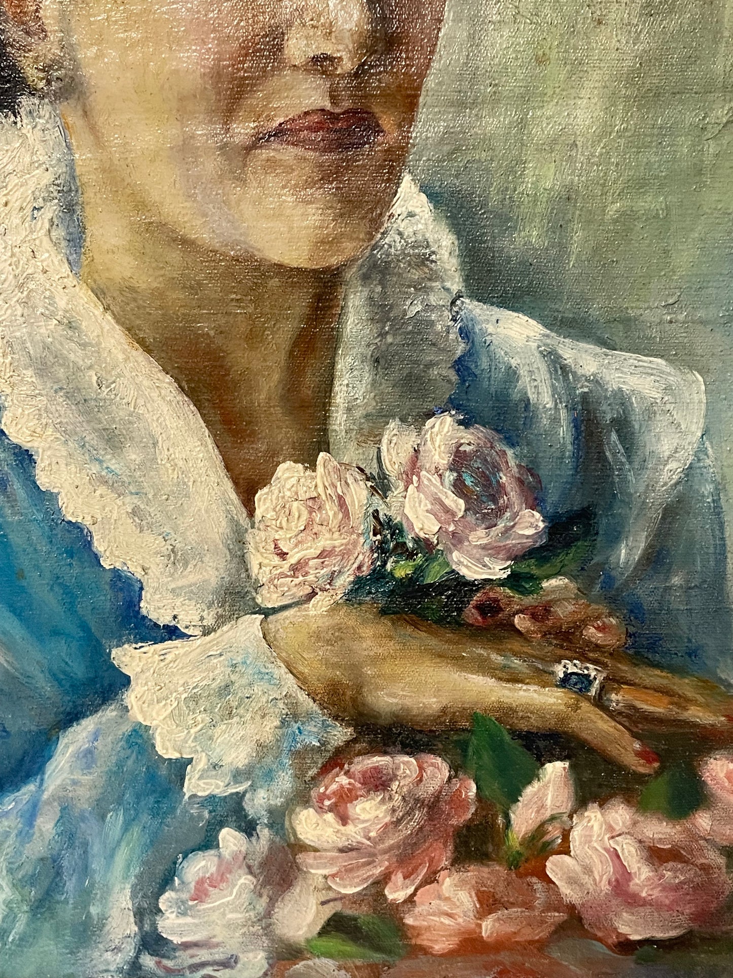 Dipinto ritratto donna olio su tela, 1948, firmato.