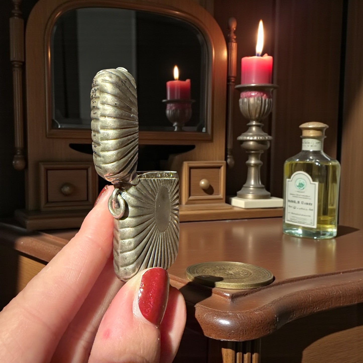 Vesta case sunburst in argento tit. 800, da Chatelaine, ca 1880-1910