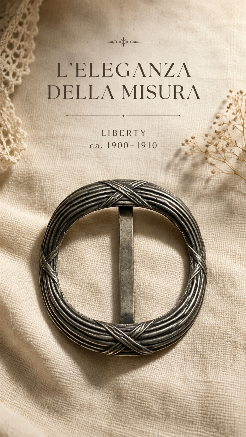 Antica fibbia per cintura Liberty in lega argentata, circa 1900