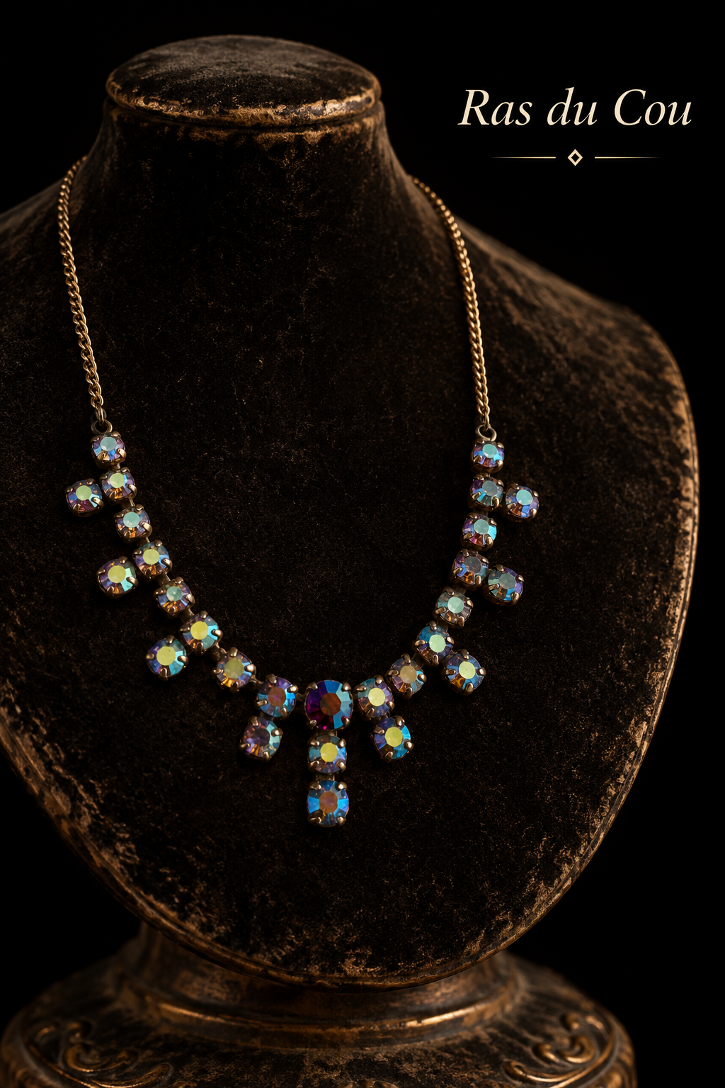 Collier ras du cou anni 50-60 gioiello cocktail con Aurora Borealis