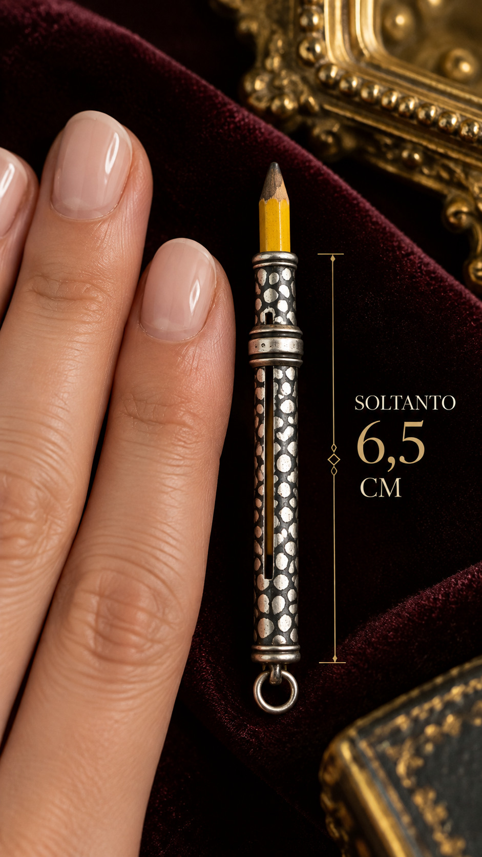 Antica matita meccanica da châtelaine in argento a scorrimento, fine ‘800 primo ‘900
