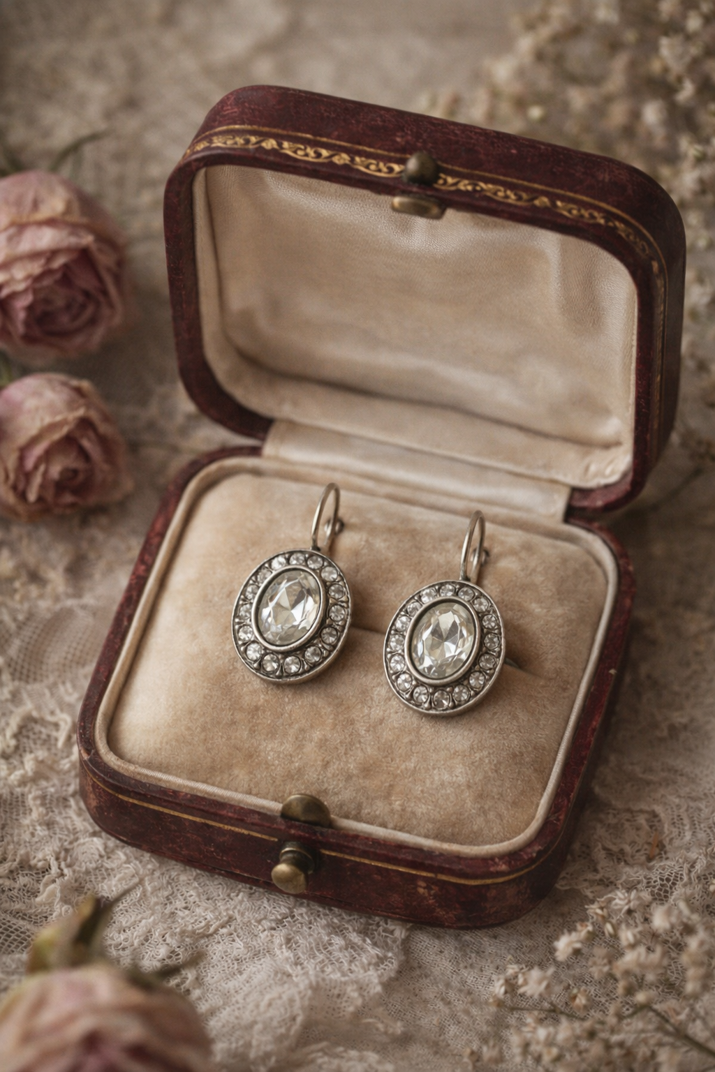 Orecchini a monachina in argento 925 con cristalli, anni ‘60