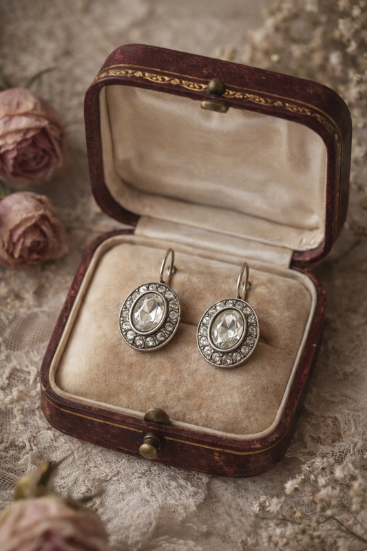 Orecchini a monachina in argento 925 con cristalli, anni ‘60