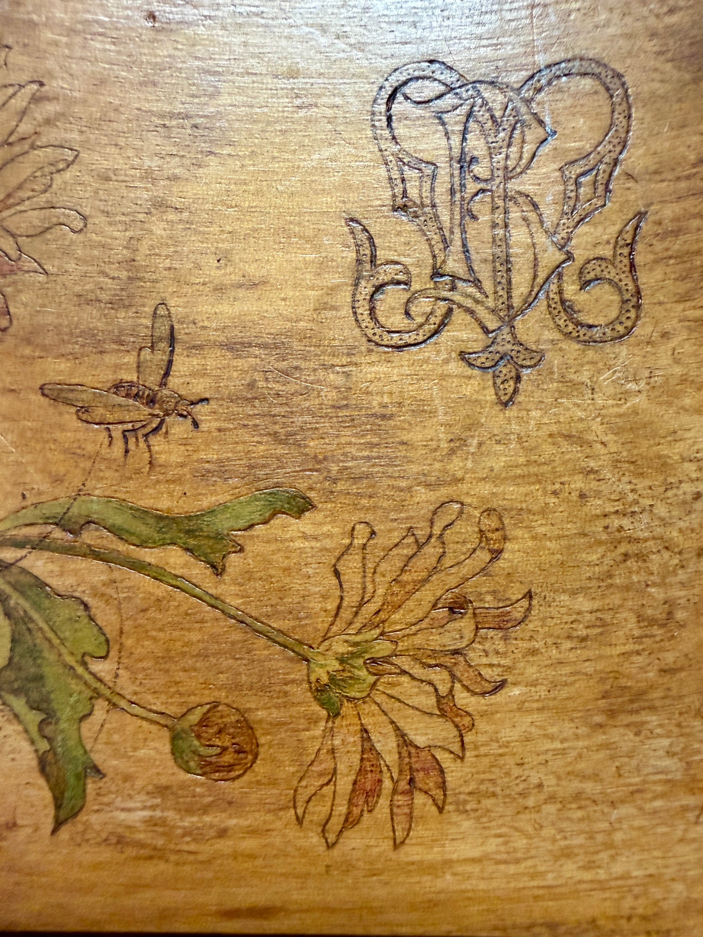 Antico porta lettere da scrittoio richiudibile, Liberty, monogramma M R