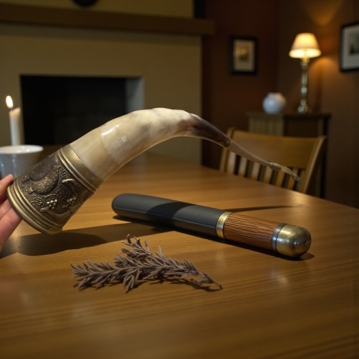 Corno da richiamo autentico con ancia a guisa di becco e catenella