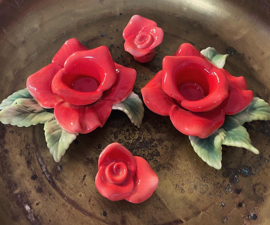 Porcelain rose candle holder