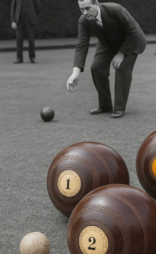 Set bocce agonistiche scozzesi con jack, casa Thomas Taylor, anni ‘20-‘30