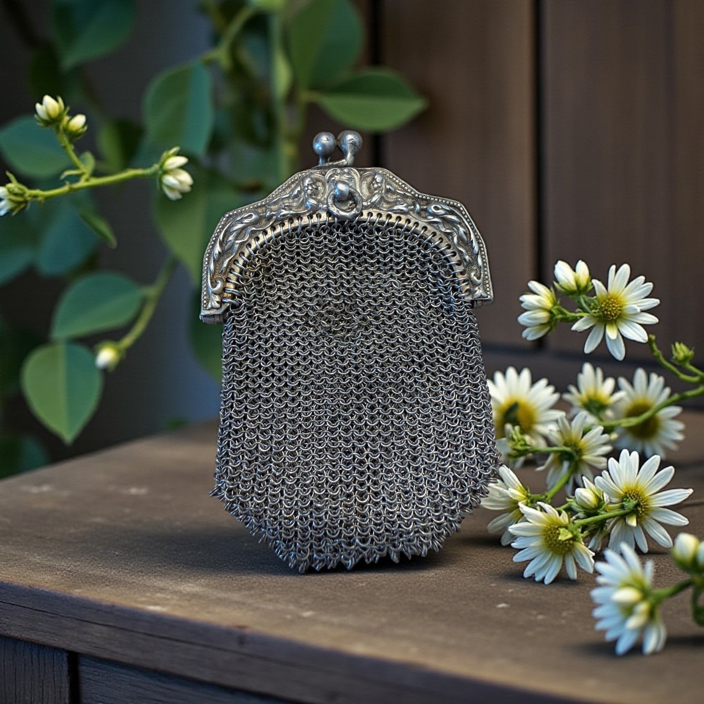 Porta monete in argento fine ‘800 da Chatelaine con doppia tasca