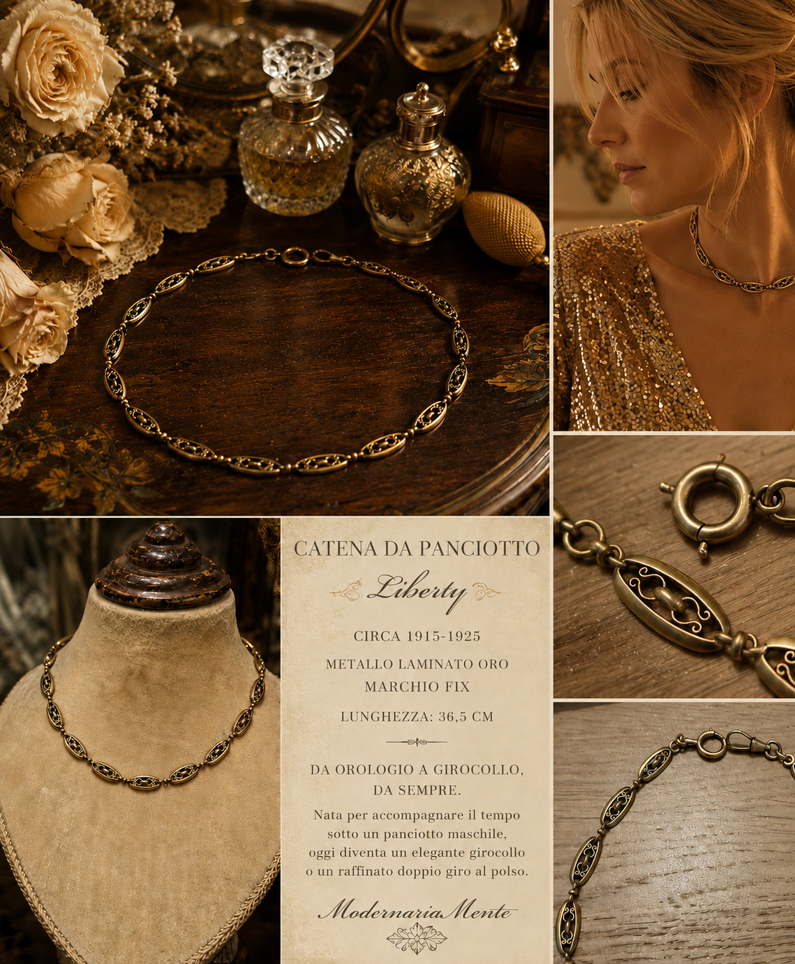 Antica catena da panciotto Albert Chain laminata oro FIX anni ‘20