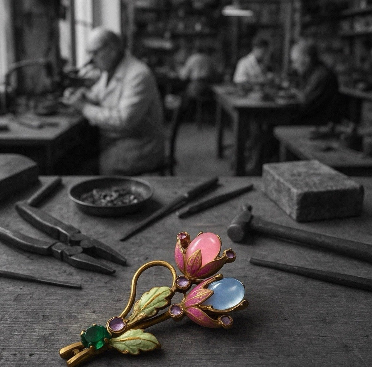 Antica spilla, cecoslovacca, bouquet di fiori anni ‘40