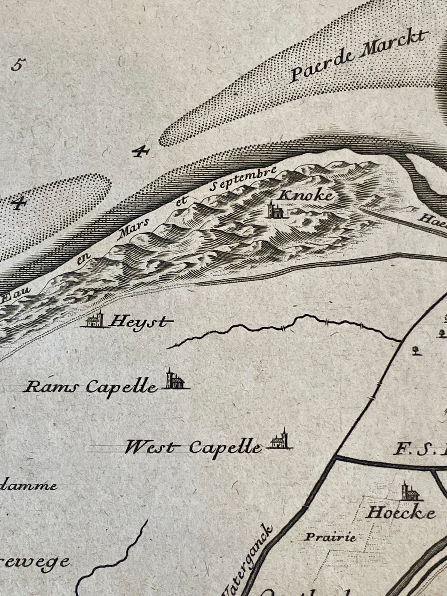 Mappa antica Fiandre (Ostenda, Bruges e polder) par Nicolas De Fer 1709